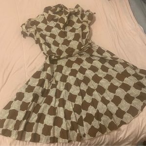 Brown and beige midi button up dress. Worn once.